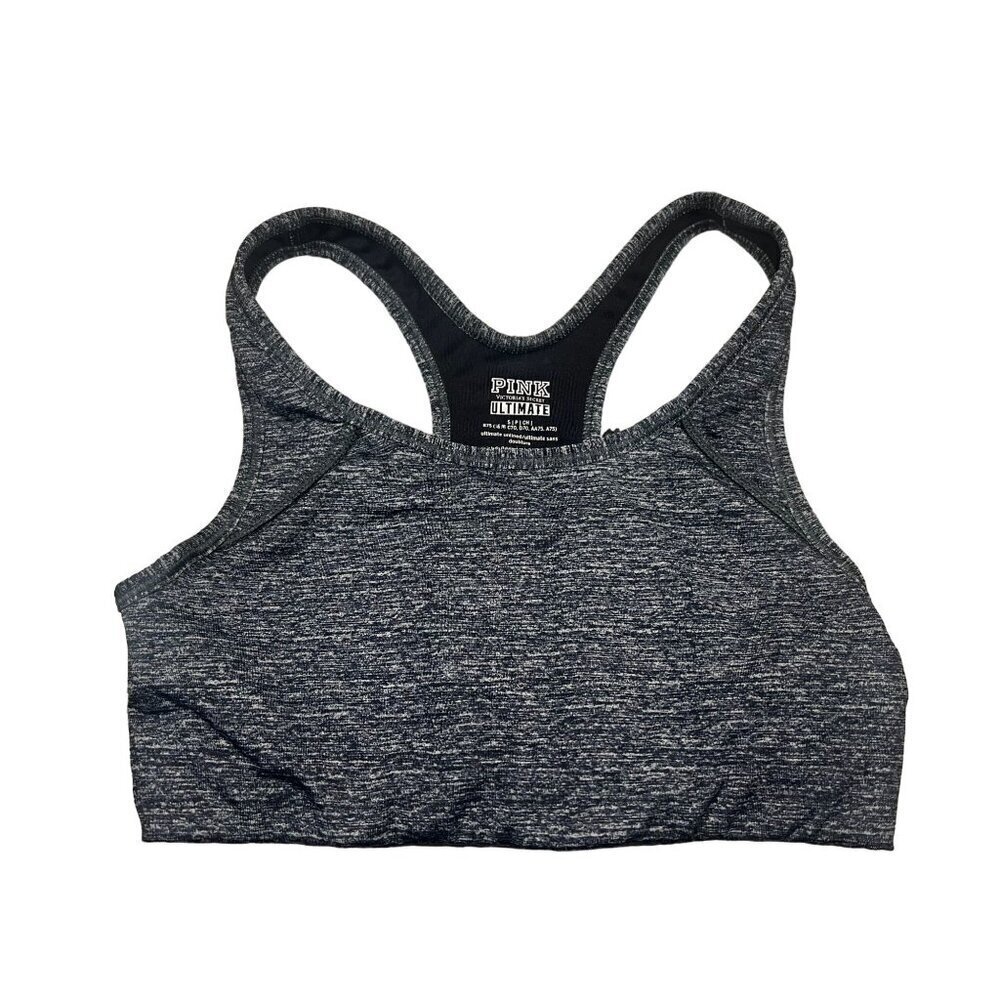 VS Pink Ultimate Sports‎ Bra Heathered Black Racerback Size Small Breathable